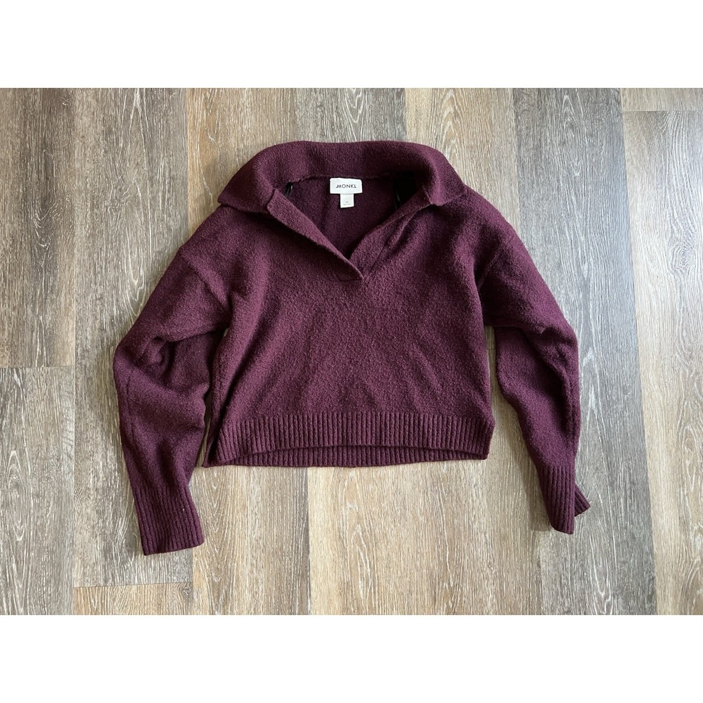 Monki long sleeve collar knitted sweater in‎ burgundy size xs